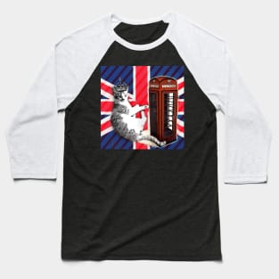 1980s dark academia uk union jack flag london telephone booth funny royal kitty cat Baseball T-Shirt